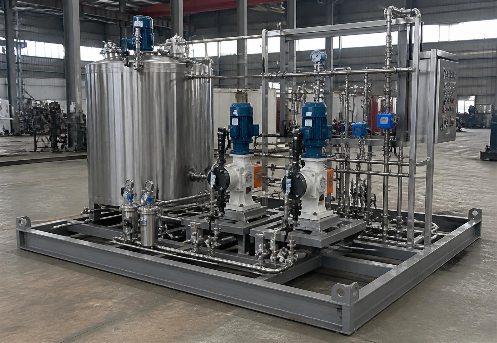 Chemical injection skid package at fabrication facility
