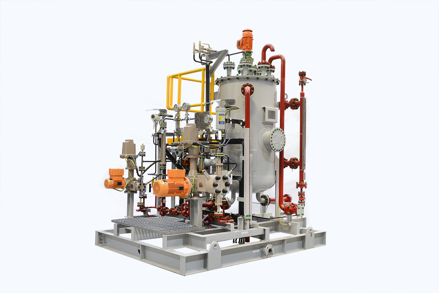 Chemical injection skid with tank, dosing pumps and instrumentation